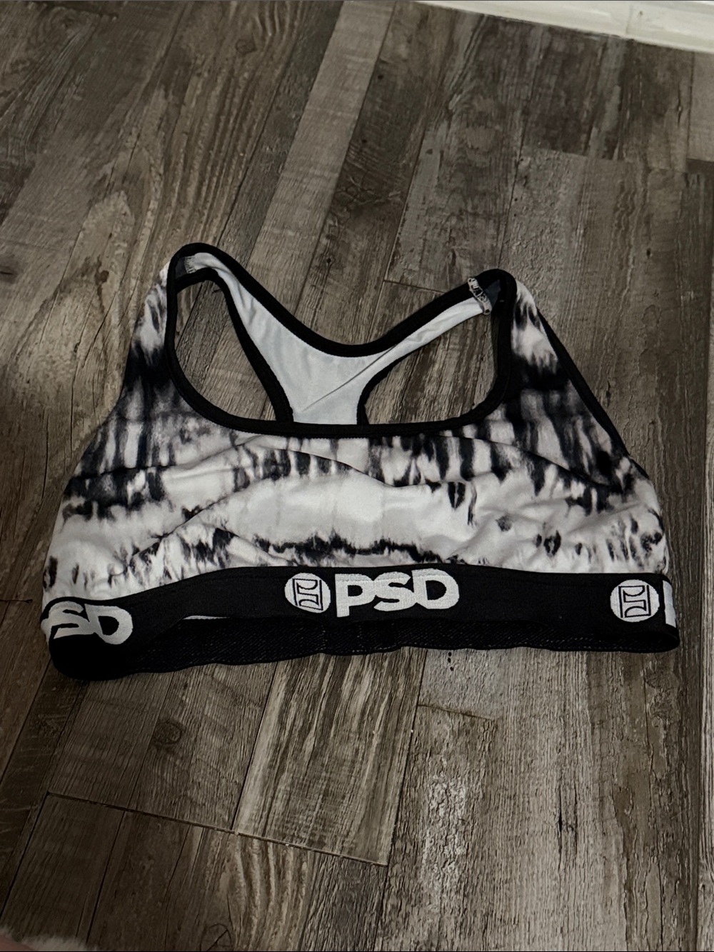 PSD Black & White Tie-Dye Racerback Sports Bra